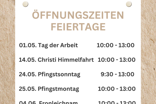 Öffnungszeiten Pfingsten 2026